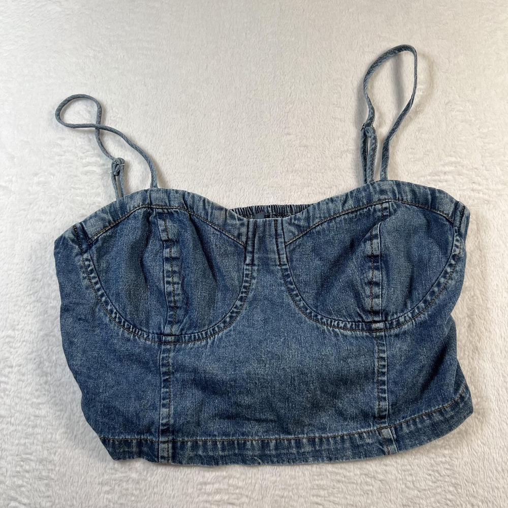 Indigo Rising Tank Top Womens XL Blue Denim Bustier Smocked Back‎ Cami Cropped